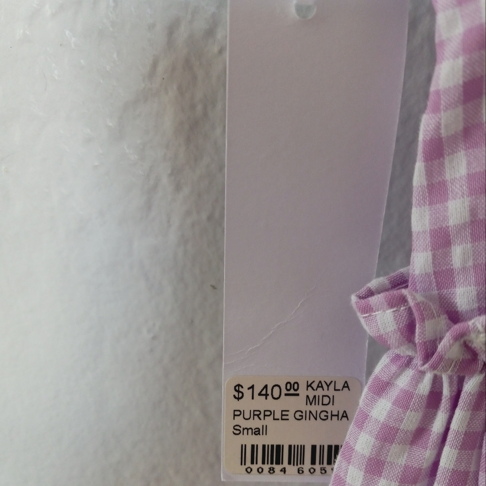J. Marie Kayla Tiered Midi Dress Purple Gingham Embroidery S - Picture 7 of 12